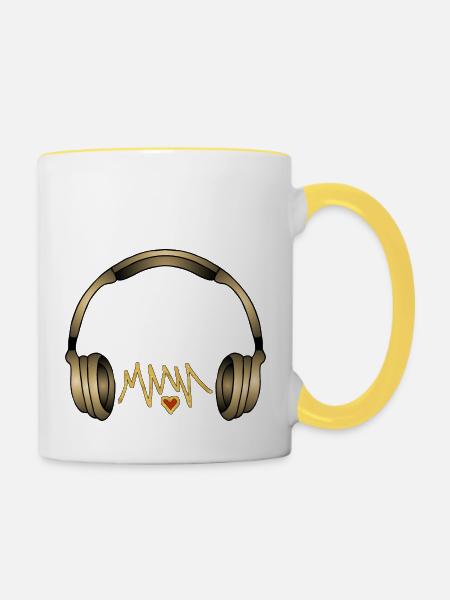 Kopfhörer - Tasse zweifarbig - Weiß/Gelb