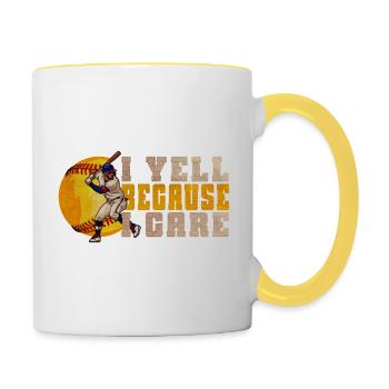 I Yell Because I Care Funny Softball Player - Contrasting Mug - white/yellow - Right