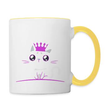 Chaton Princesse Chat Chats Enfants Bébé - Mug contrasté - blanc/jaune - Droite