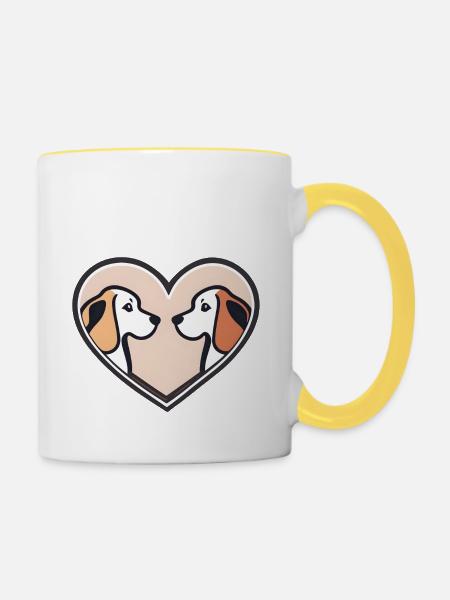 Liebevolle Hundeherzen - Tasse zweifarbig - Weiß/Gelb