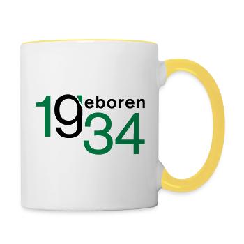 Geburtstag Jahrgang 1934 geboren - Tasse zweifarbig - Weiß/Gelb - Rechts