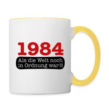 Jahrgang 1984 als die Welt noch in Ordnung war - Tasse zweifarbig - Weiß/Gelb - Rechts