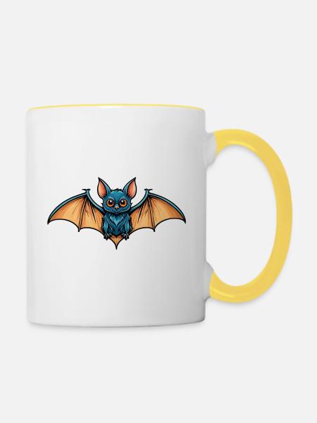 Fledermaus Neo Traditional - Tasse zweifarbig - Weiß/Gelb