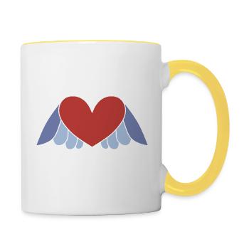 Coeur avec des ailes - Mug contrasté - blanc/jaune - Droite