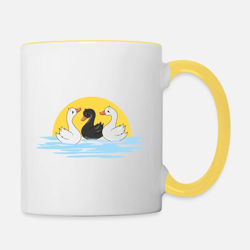 Three cute swimming baby swans - Contrasting Mug - white/yellow