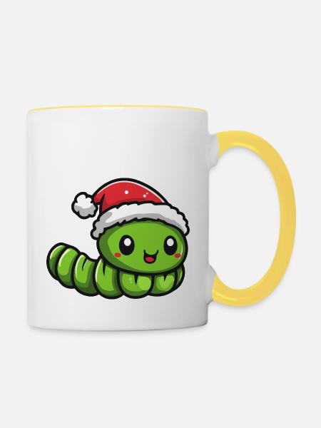 Wurm Weihnachten - Tasse zweifarbig - Weiß/Gelb