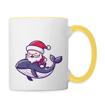 Baleine Père Noël Dessin animé - Mug contrasté - blanc/jaune - Droite