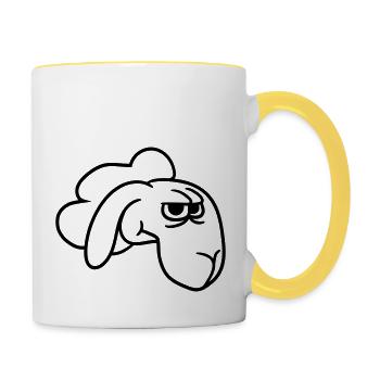 Sheep looks skeptical, critical, suspicious stares - Contrasting Mug - white/yellow - Right