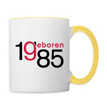 Jahrgang 1985 geboren - Tasse zweifarbig - Weiß/Gelb - Rechts