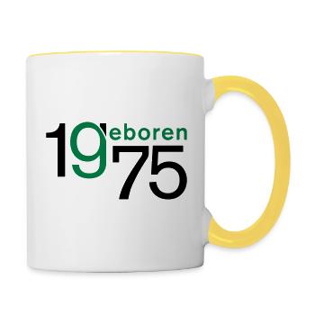 Jahrgang 1975 geboren - Tasse zweifarbig - Weiß/Gelb - Rechts