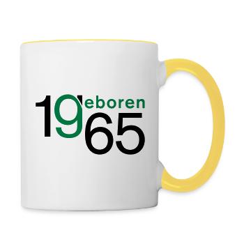 Jahrgang 1965 geboren - Tasse zweifarbig - Weiß/Gelb - Rechts