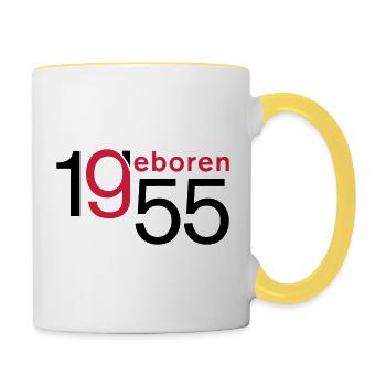 Jahrgang 1955 geboren - Tasse zweifarbig - Weiß/Gelb - Rechts