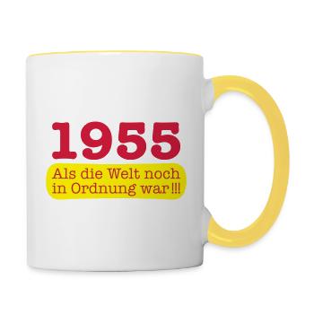 Jahrgang 1955 als die Welt noch in Ordnung war - Tasse zweifarbig - Weiß/Gelb - Rechts