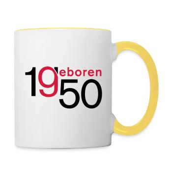 Jahrgang 1950 geboren - Tasse zweifarbig - Weiß/Gelb - Rechts