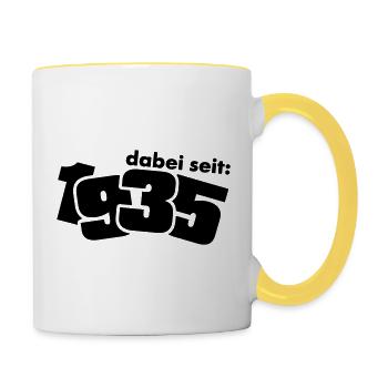 Dabei seit Jahrgang 1935 geboren - Tasse zweifarbig - Weiß/Gelb - Rechts