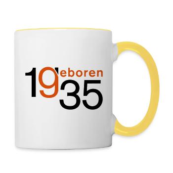 Jahrgang 1935 geboren - Tasse zweifarbig - Weiß/Gelb - Rechts