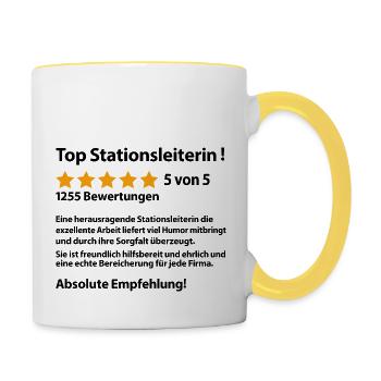 Stationsleiterin Stationsleitung Lustig Abschied - Tasse zweifarbig - Weiß/Gelb - Rechts