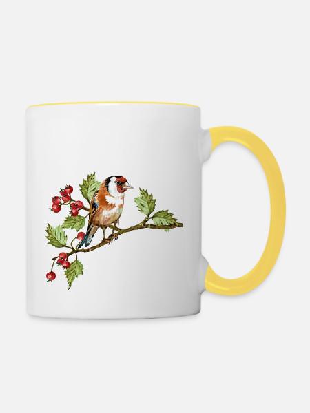 Bunter Vogel - Tasse zweifarbig - Weiß/Gelb