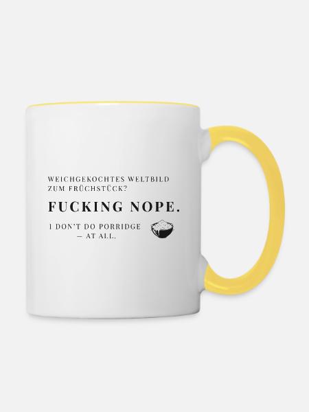 Frühstücks-Rebell – Porridge Nope - Tasse zweifarbig - Weiß/Gelb