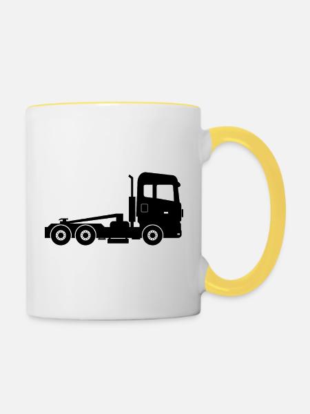 Sattelzug-Lastwagen - Tasse zweifarbig - Weiß/Gelb