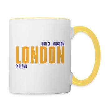 Londres en texte doré avec accents bleus - Mug contrasté - blanc/jaune - Droite