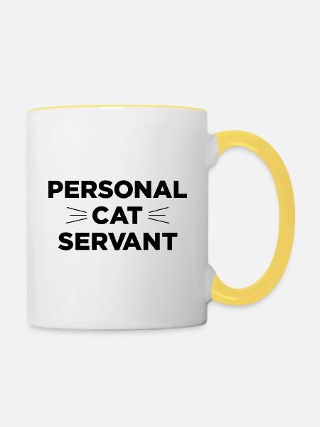 Persönlicher Katzendiener - Tasse zweifarbig - Weiß/Gelb