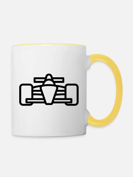 Rennwagen - Tasse zweifarbig - Weiß/Gelb