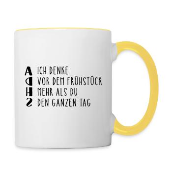 Provokanter ADHS Spruch - Tasse zweifarbig - Weiß/Gelb - Rechts