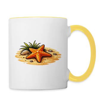 Starfish Beach Illustration Nautical Motif - Contrasting Mug - white/yellow - Right