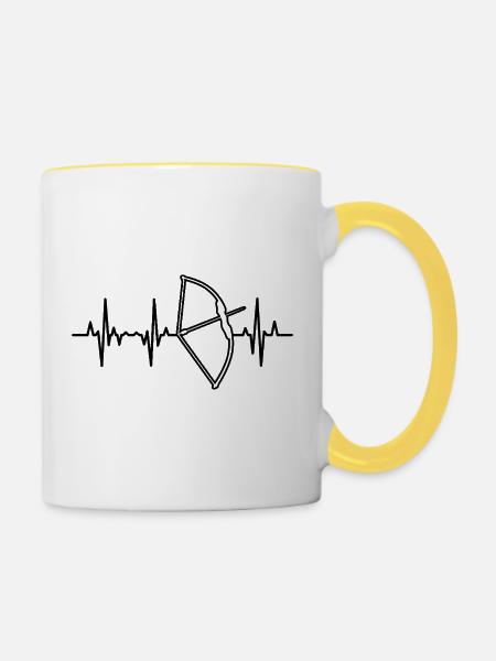 Pfeil und Bogen Herzschlag - Tasse zweifarbig - Weiß/Gelb