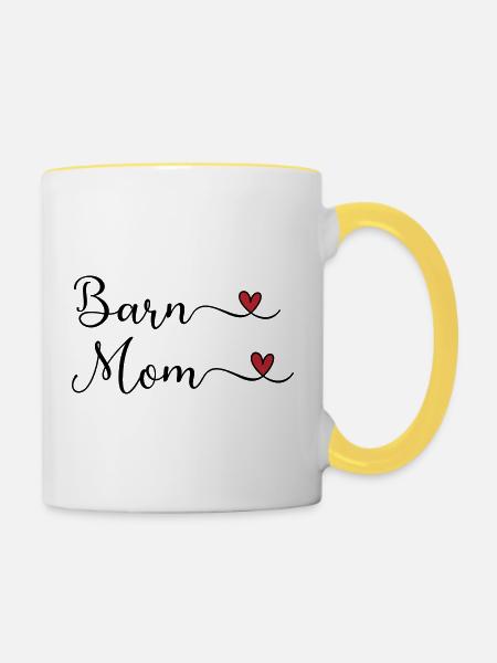 Barn Mom - Reitstall Mutter - Tasse zweifarbig - Weiß/Gelb