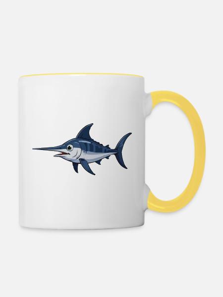 Marlin im Blau – Vektor - Tasse zweifarbig - Weiß/Gelb