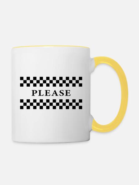 Karos Please - Tasse zweifarbig - Weiß/Gelb