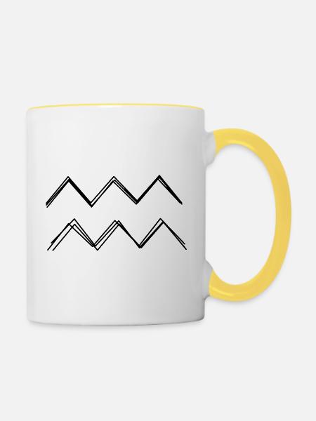 Sternzeichen Wassermann handgezeichnet - Tasse zweifarbig - Weiß/Gelb
