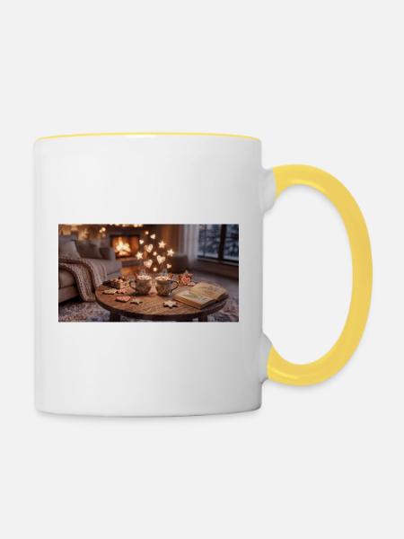 Kaminzauber Kuschelabend - Tasse zweifarbig - Weiß/Gelb