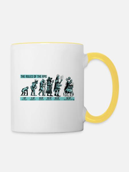 RPG-Regeln: Heroische Entwicklung - Tasse zweifarbig - Weiß/Gelb