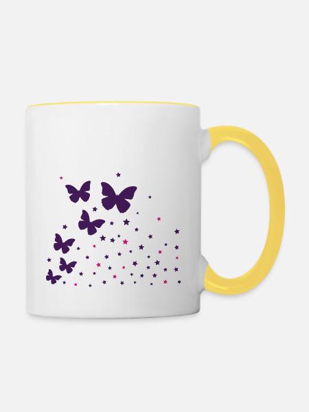 Schmetterlinge & Sternchen - Tasse zweifarbig - Weiß/Gelb