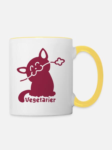 Vegetarier Katze - Tasse zweifarbig - Weiß/Gelb