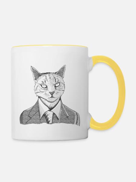 katze1 - Tasse zweifarbig - Weiß/Gelb