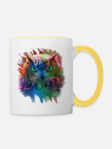 Eule bunt - Tasse zweifarbig - Weiß/Gelb