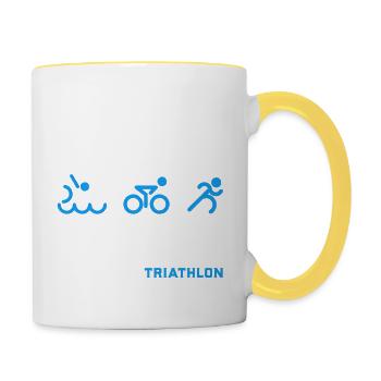 je suis au triathlon t-shirt humour - Mug contrasté - blanc/jaune - Droite