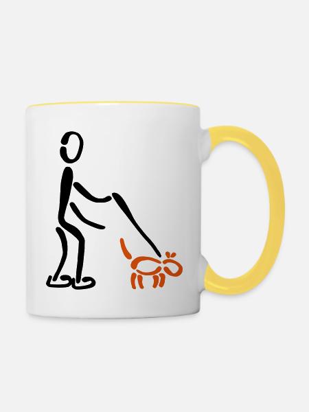 Gassi Hund 2C - Tasse zweifarbig - Weiß/Gelb