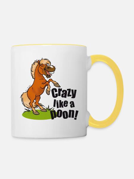 Verrückter Pony schwarzer Text - Tasse zweifarbig - Weiß/Gelb