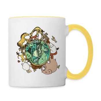 Nature animal globe world globe - Contrasting Mug - white/yellow - Right
