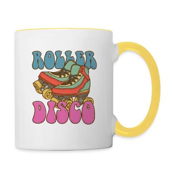Rollschuhe Roller Disco Skater Retro Geschenk - Tasse zweifarbig - Weiß/Gelb - Rechts