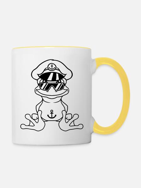 kapitaen matrose schiff fahren hut muetze sonnenbr - Tasse zweifarbig - Weiß/Gelb