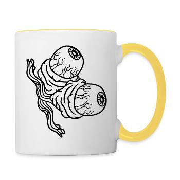 2 eyes ripped out see zombie dead died bio - Contrasting Mug - white/yellow - Right