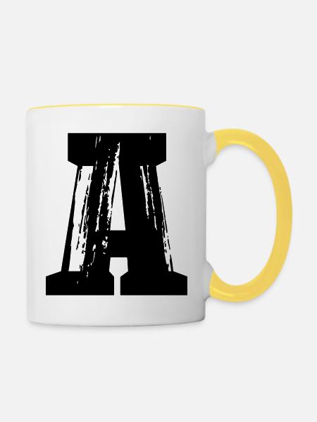 A - Buchstabe - Tasse zweifarbig - Weiß/Gelb
