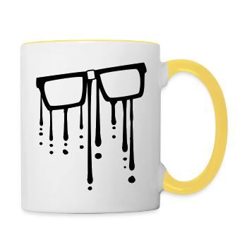 graffiti drops geek cool nerd glasses glasses glasses - Contrasting Mug - white/yellow - Right