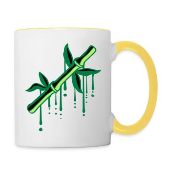 bamboo graffiti drops plant stem tree leaves - Contrasting Mug - white/yellow - Right